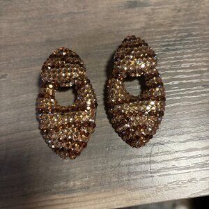 Bellini Formart clip earrings Tiger rhinestones dangles statement